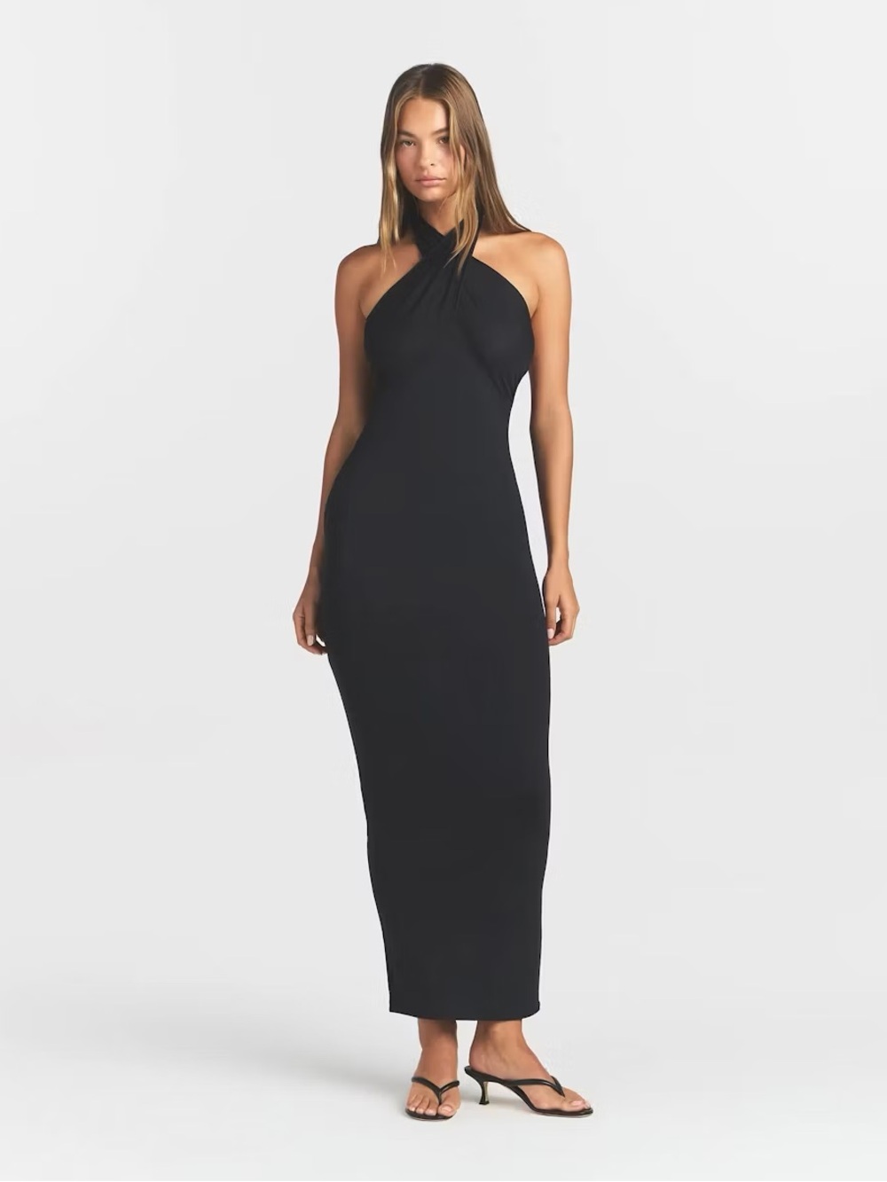 SKIMS Black One-Shoulder Maxi Dress